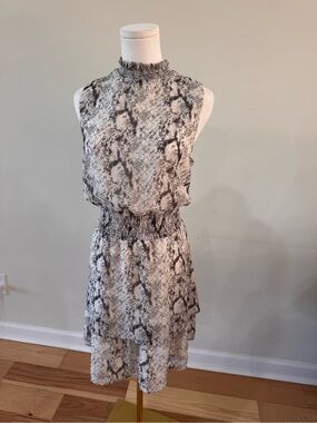 She + Sky snakeskin smocked mock neck dress